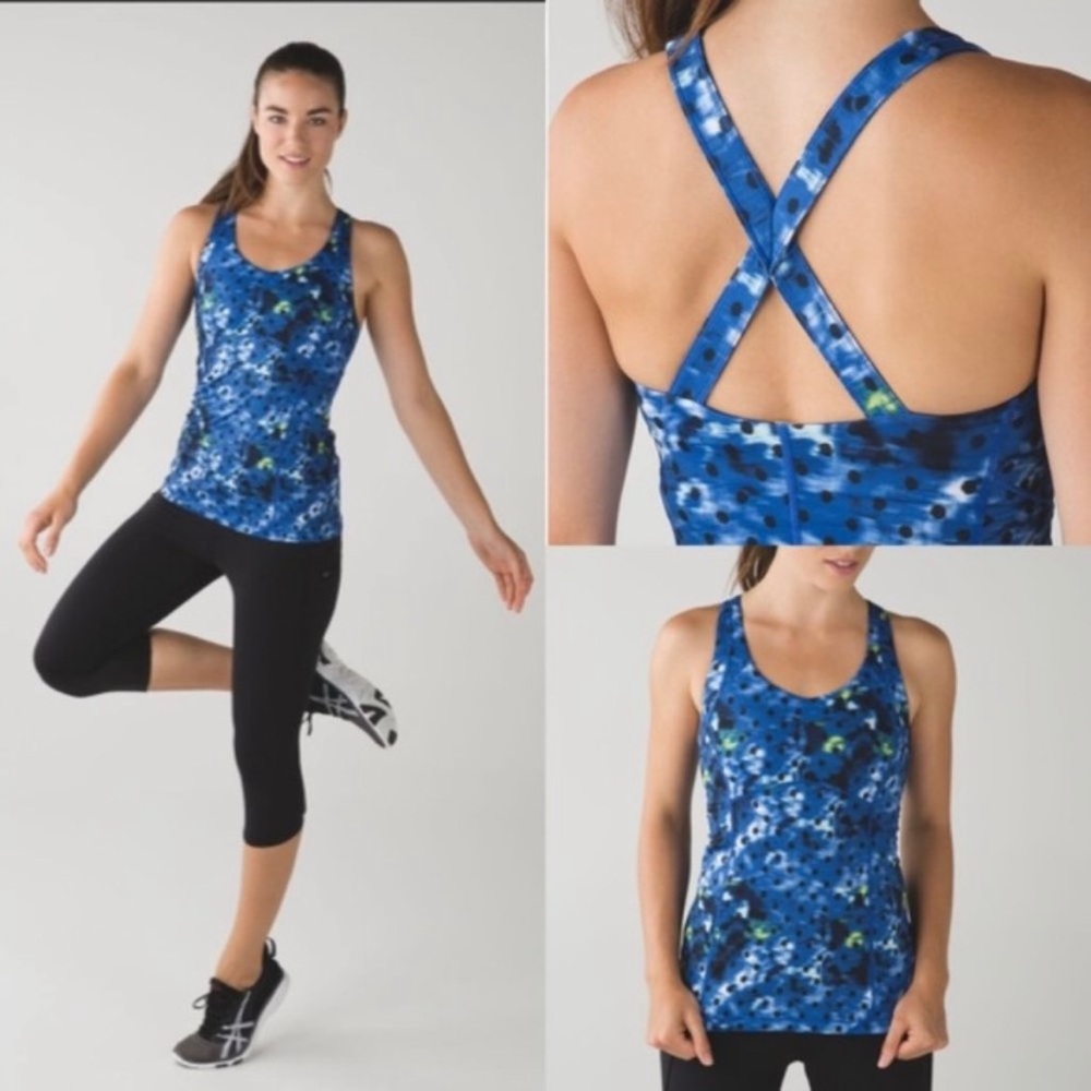 Lululemon Kanto Catch Me Tank Windy Blooms Saphire Blue Size 4